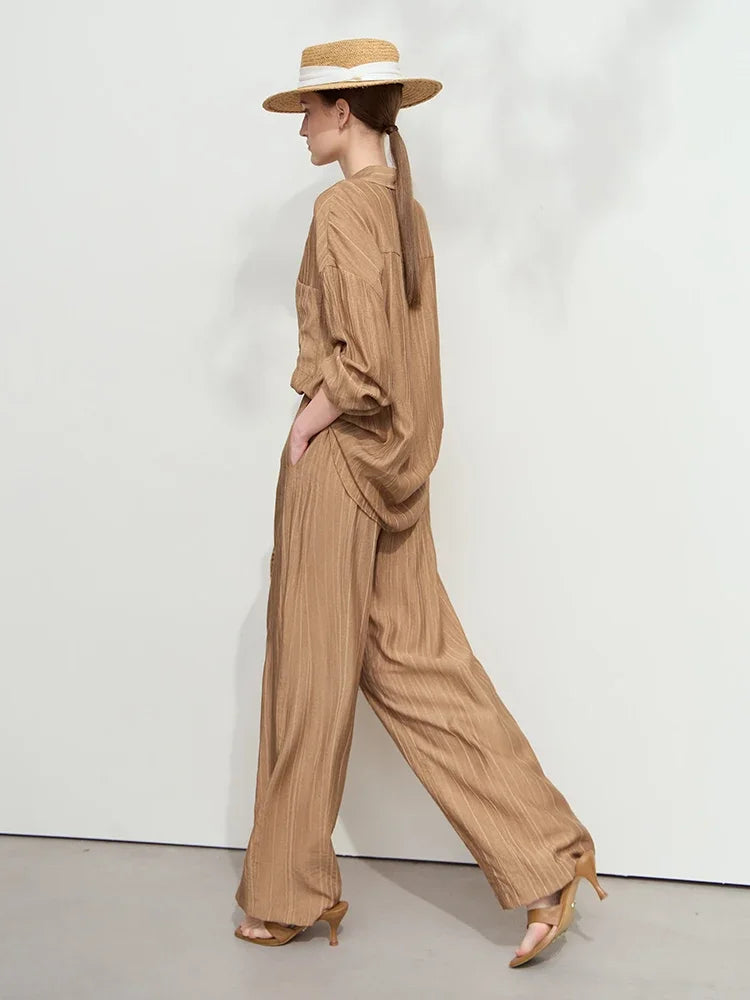 AMII Minimalism Shirt Pants For Women 2025 Spring New Casual Basic Shirt Sold Separate Straight Long Wide Leg Pants 12511048