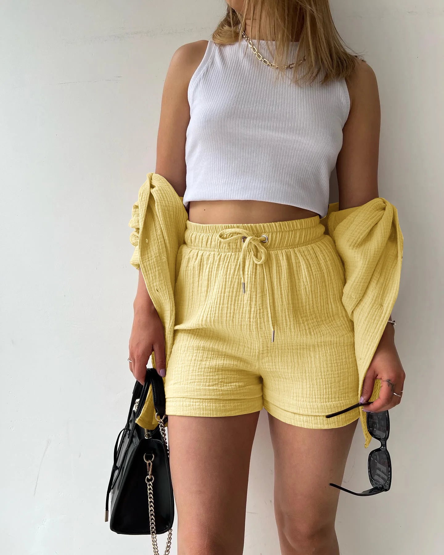 Solid Color Casual Loose Short Pants Sets For Women 2025 Elegant Summer Women's Two Pieces Suit Full Set Female Outfit Clothes