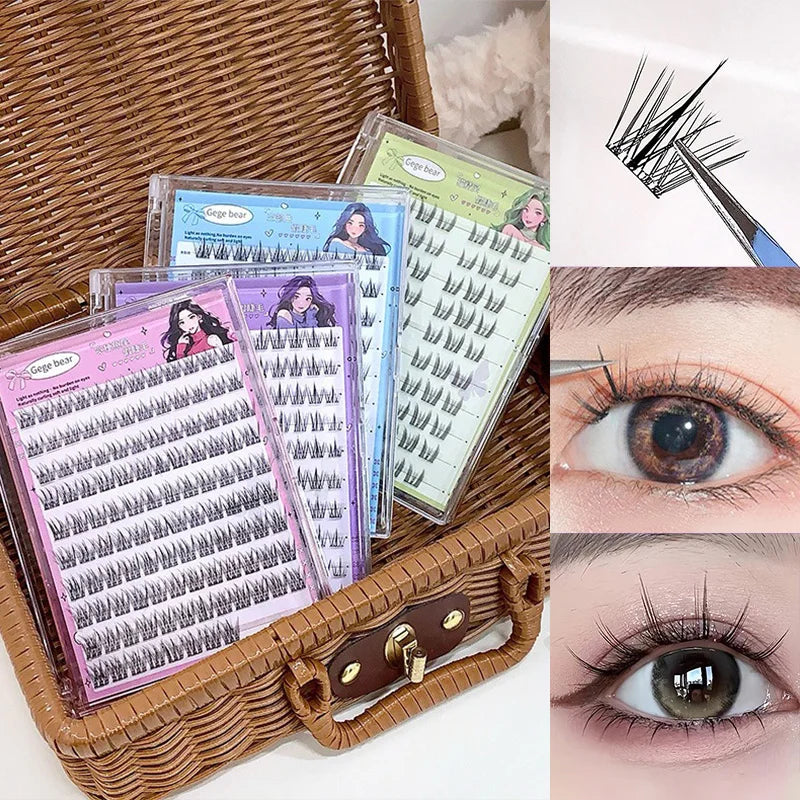 Gege Bear No-Glue False Eyelashes - Easy 3-Step Application, Natural Look, Perfect for Beginners with Sunflower Desig