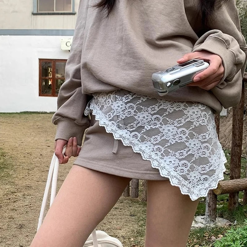 2 in 1 Triangle Short Skirt Half Skirt Butt Curtain Skirt Lace Trim Apron Soft Lace Stacked Ins Style Korean Spring Headscarf