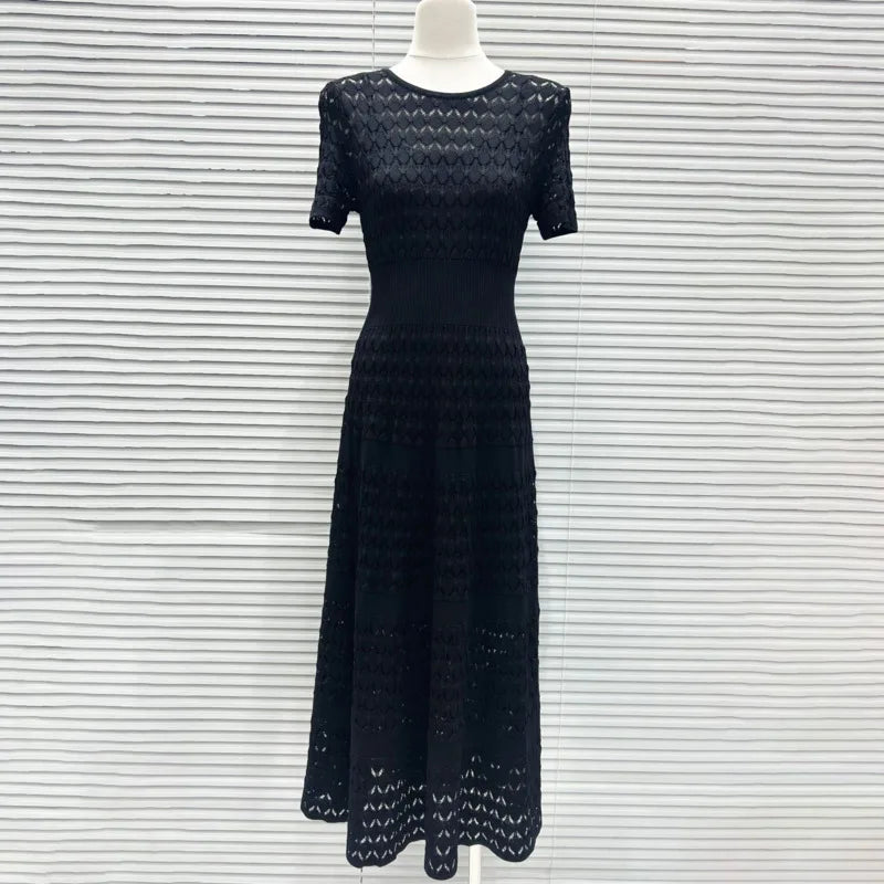 CHUJIE Women's 2025 Summer Lace Trim Dress Set - Round Neck Short Sleeve Midi Dress + Slip Dress 2 Piece Set (Rayon Nylon Blend)