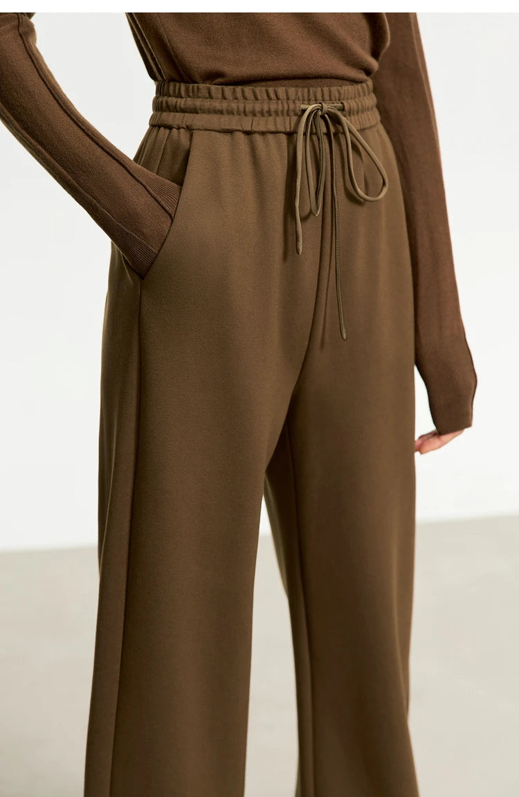 AMII Minimalism Casual Pants for Women 2025 Spring Wide Leg New Loose Vertical Elastic Waist Drawstring Sporty Trousers 12343338