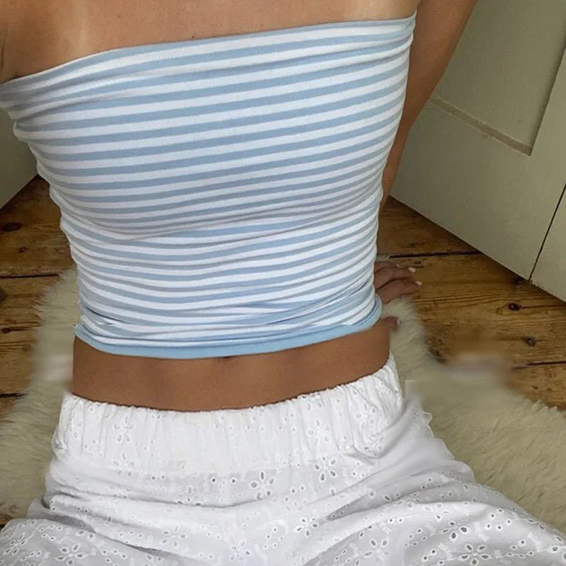 Women's Strapless Cropped Tube Top Off-Shoulder Backless Mini Vest Summer Party Club Striped/Solid Short Tank 2025 New