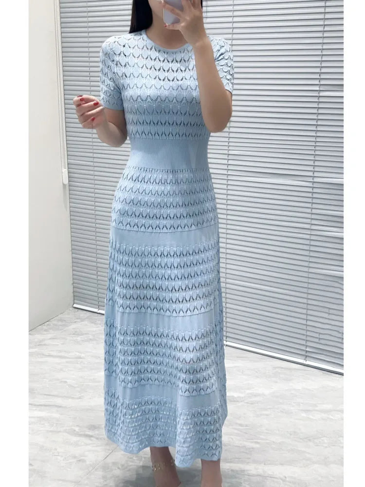 CHUJIE Women's 2025 Summer Lace Trim Dress Set - Round Neck Short Sleeve Midi Dress + Slip Dress 2 Piece Set (Rayon Nylon Blend)