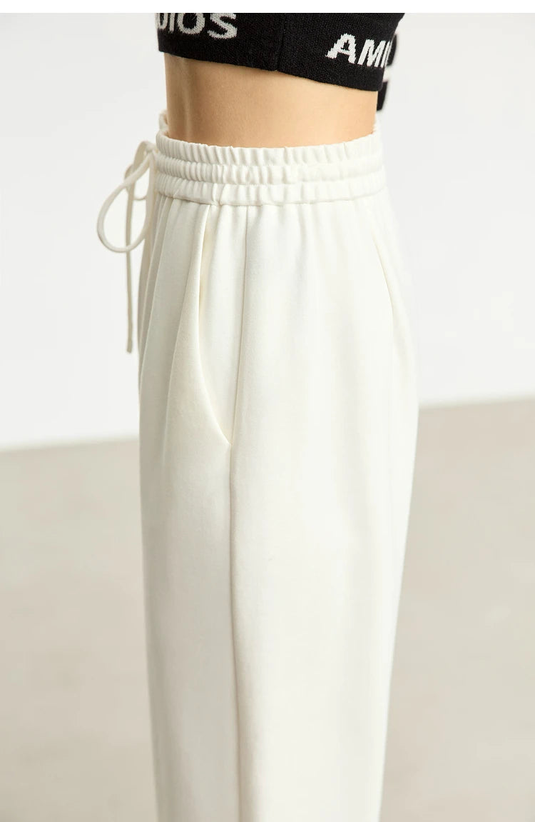 AMII Minimalism Casual Pants for Women 2025 Spring Wide Leg New Loose Vertical Elastic Waist Drawstring Sporty Trousers 12343338