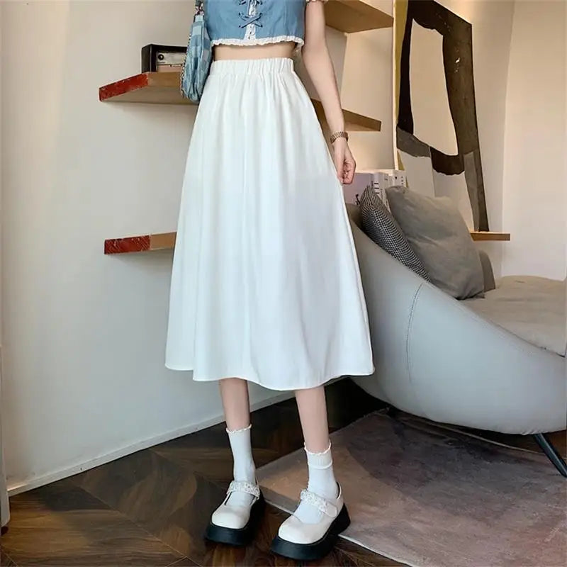 Vintage Floral Print A-line Pleated Long Skirts Summer Women 2024 Korean Skirt Streetwear Drawstring Elastic Waist Midi Skirt
