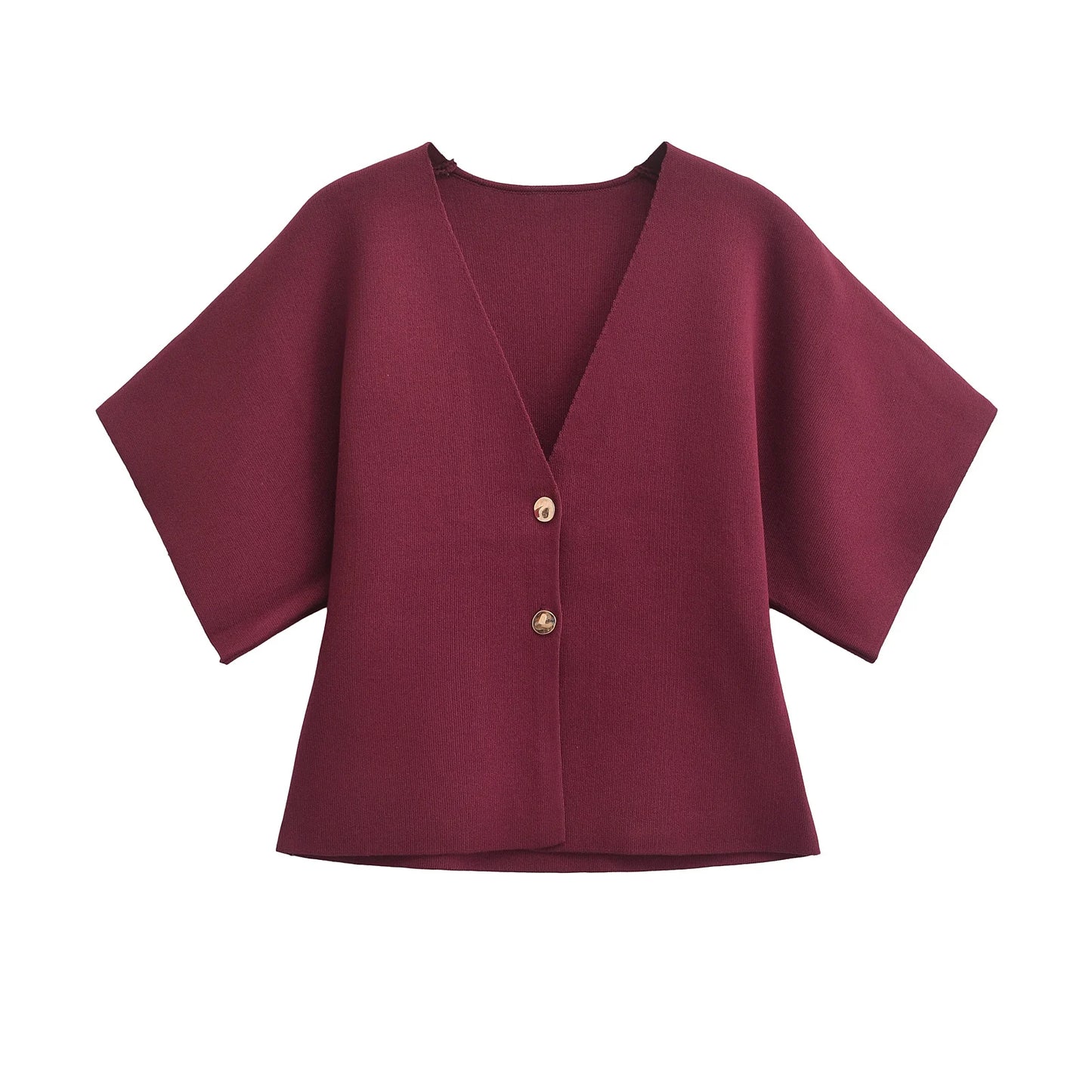 2024 European and American style autumn new women's fashion simple style casual plain needle short sleeve V neck knitted top