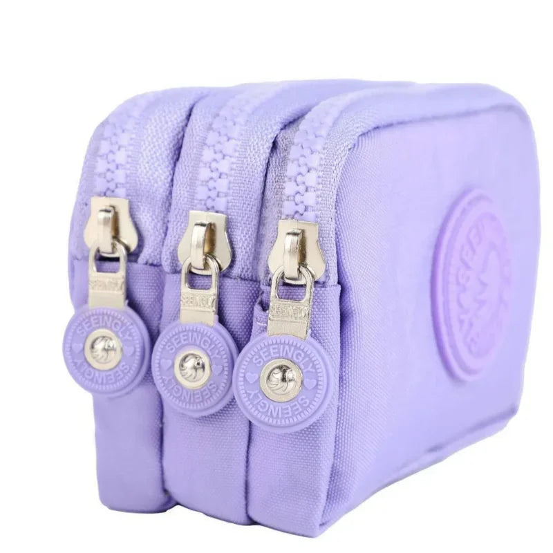 Mini Nylon Coin Purse Key Bag Women Wallets Zipper Waterproof Portable Three Layer Card Holder Female Girl Handbag Headphone Bag
