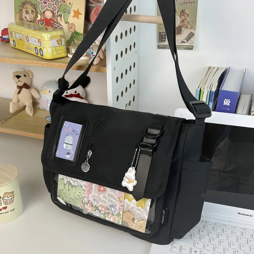 Y2K Japanese Harajuku School Bags for Teenage Girls New 2024 Transparent Itabag Crossbody Bag DIY Badges Display Plate Ita Bag