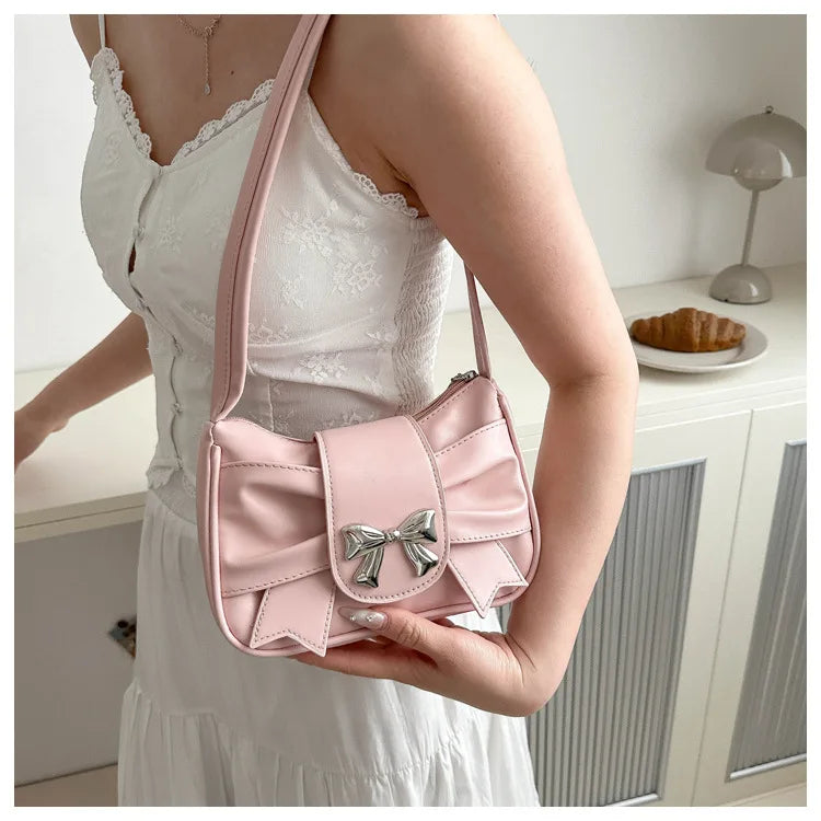 Trendy Bow Shoulder Bag Handbag Casual Underarm Bag Daily Commuting Bags PU Leather Lady Banquet Bag Business Women's Bags