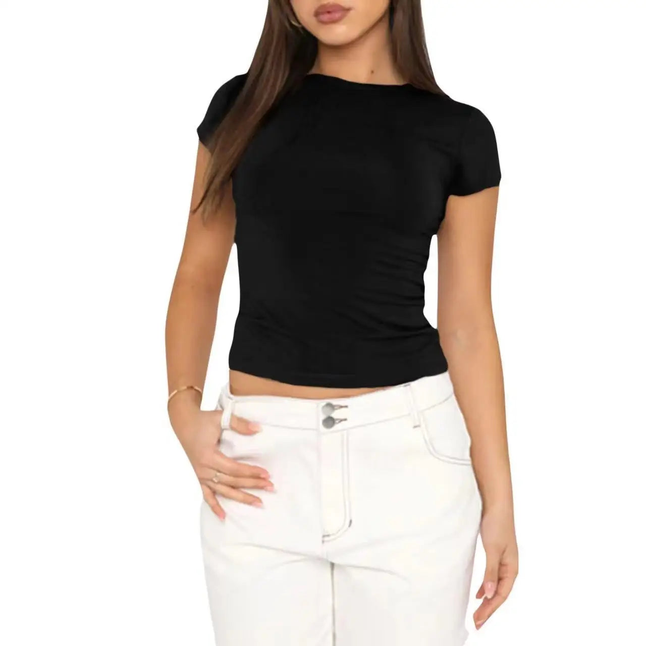 2024 Women's Sports Fitness Clothing Slim Running Sweat Absorbing Skinny Yoga Clothes Quick Drying Clothes Short Sleeved T-shirt