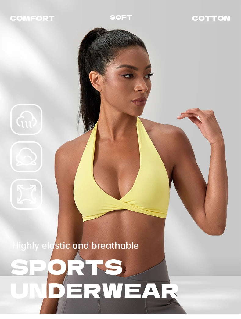 Sports Yoga Bra for Women Halter Neck with Stylish Back Design Sexy Gym Bra for Running Fitness Sports Bras
