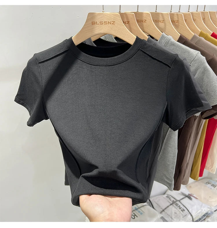 AOSSVIAO 2025 Summer white T-shirt Cotton female short-sleeved student versatile loose half-sleeve t-shirt Harajuku top trend