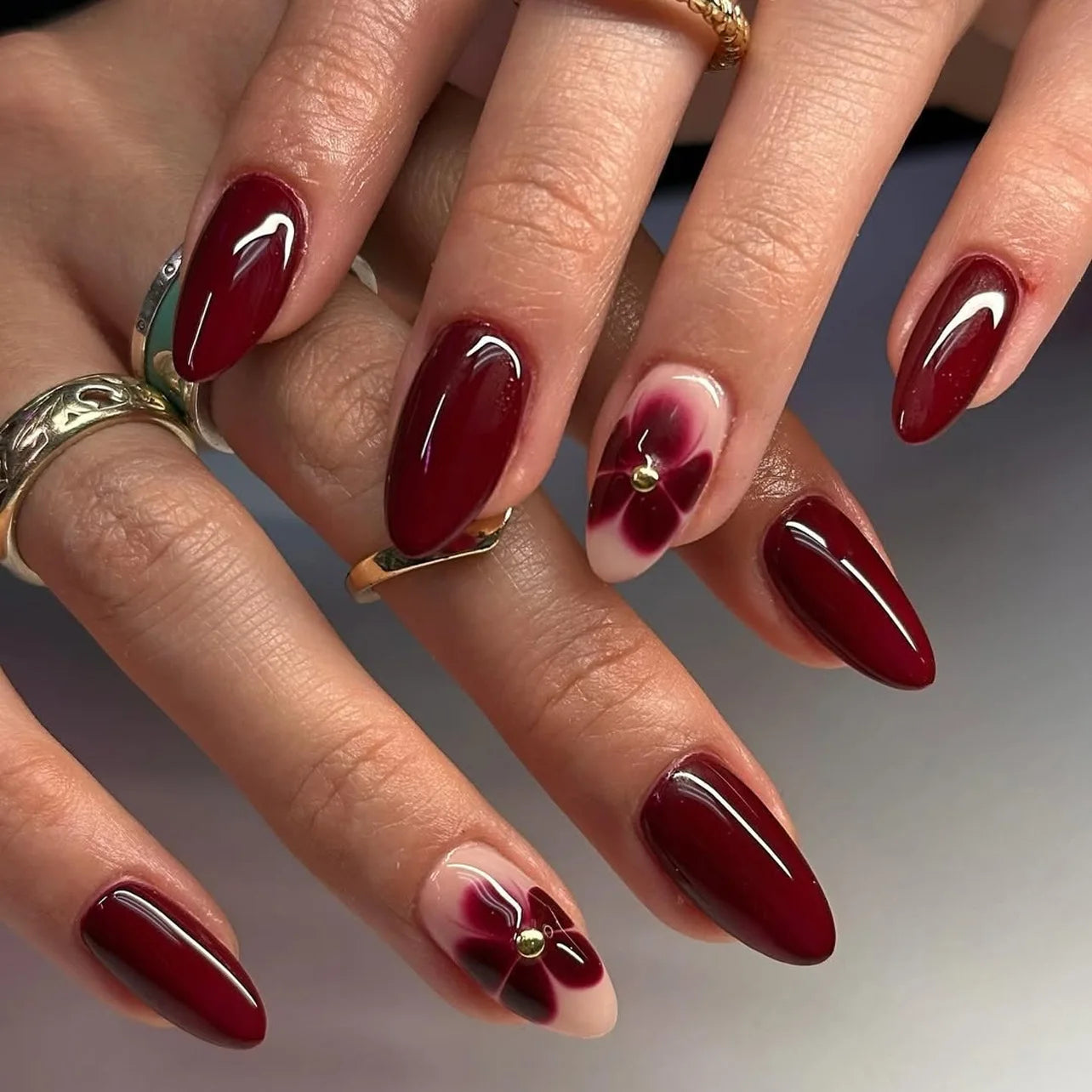 24Pcs False Nails Spicy Girl Silver Bow with Diamond Fake Nails with Glue Almond Press on Nails Black Cool Y2k Almond Nail Set
