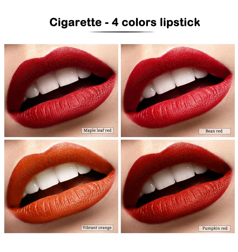 4 pcs/set Cigarette Lipstick Set Long Lasting Lip Glaze Matte Lip Gloss Waterproof Lip Stick Tube Nude Lip Tint Makeup Cosmetics