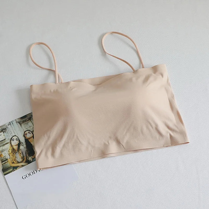 Top women Summer Sling Tube Top Sexy Bra Seamless Ice Silk Sexy sleeveless Tank Top Summer Camis Backless Camisole Crop top