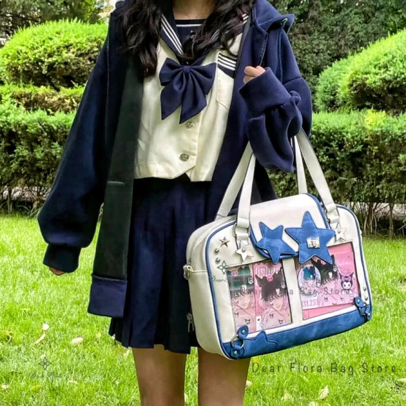 Y2K Trendy Star Ita Bag Lolita Girl Transparent Pocket Fashion Crossbody Bag Women's DIY Display Shoulder Bag Cute Purse Handbag