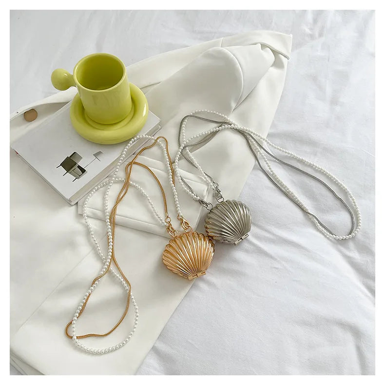 2025 New Summer Lipstick Bags for Women Fashion Pearl Mini Purse Crossbody Bag High Quality Gold Shell Bag Designer Shoulder Bag