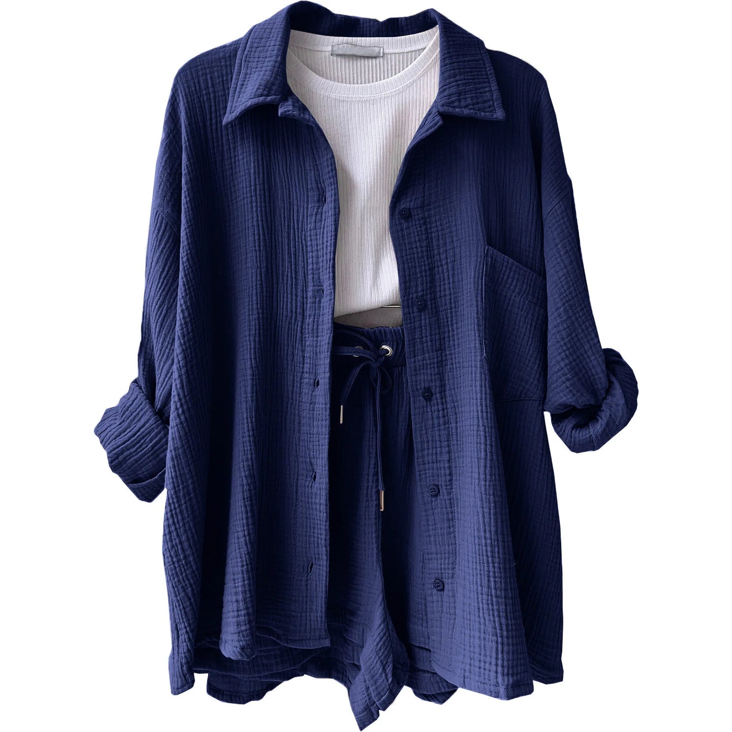 Solid Color Casual Loose Short Pants Sets For Women 2025 Elegant Summer Women's Two Pieces Suit Full Set Female Outfit Clothes