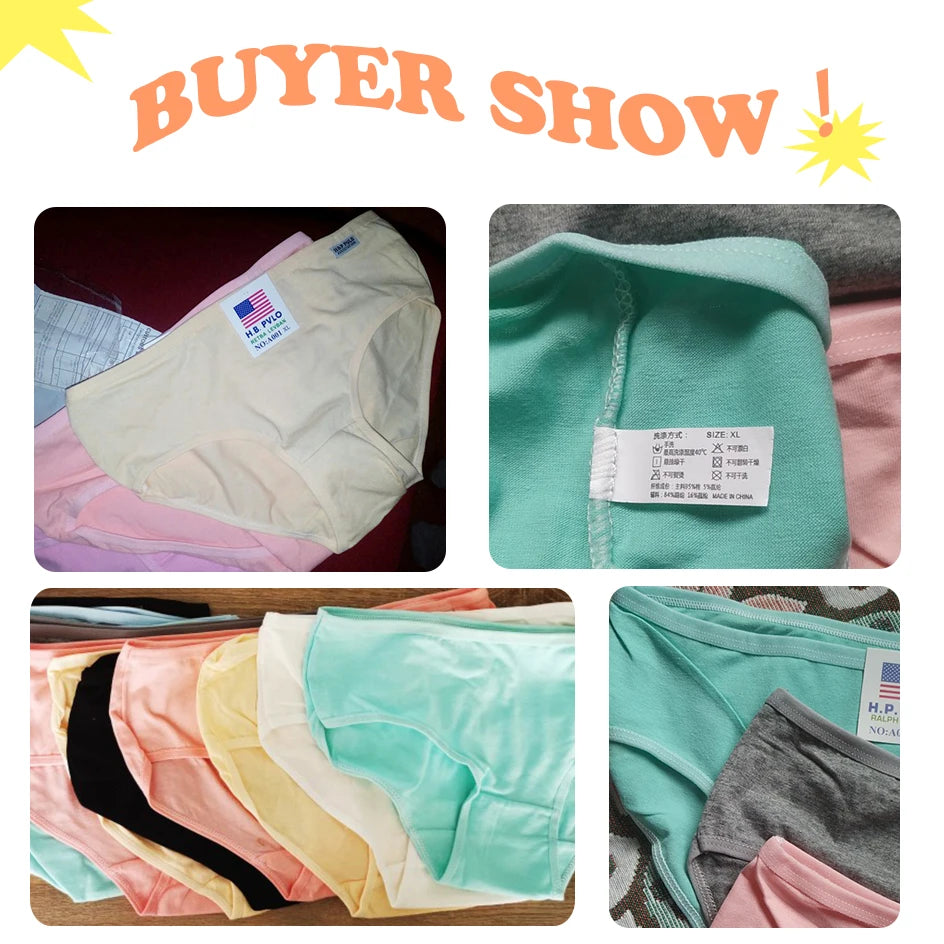 3Pcs/Set Candy Color Underwear Womens Comfortable High-quality Cotton Panties Mid-waist Breathable Underpanties Plus Size Briefs