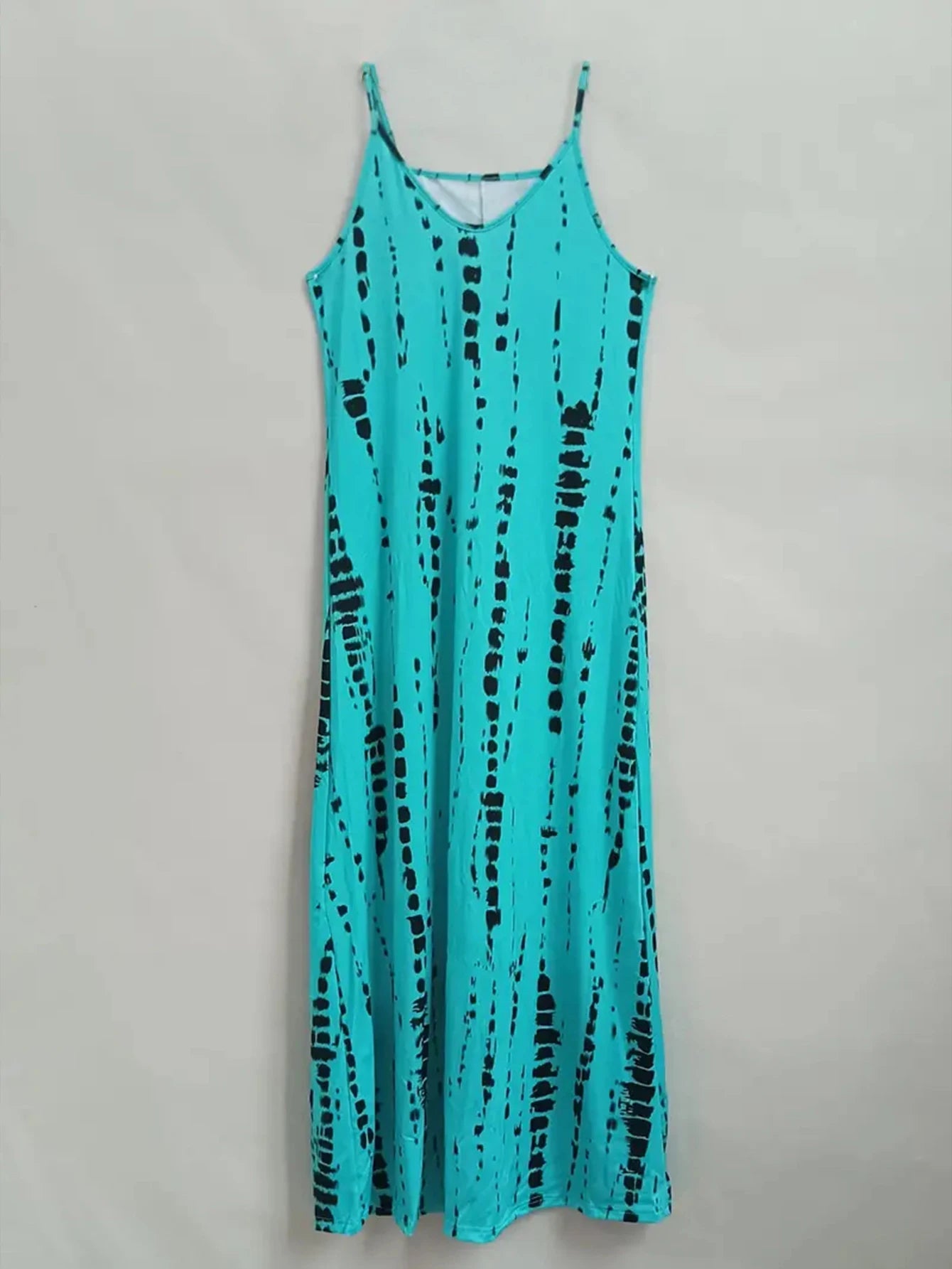 Women's Casual Loose V-neck Tie Dye Printed Spaghetti Maxi Dress Summer Beach Vacation Long Dress
