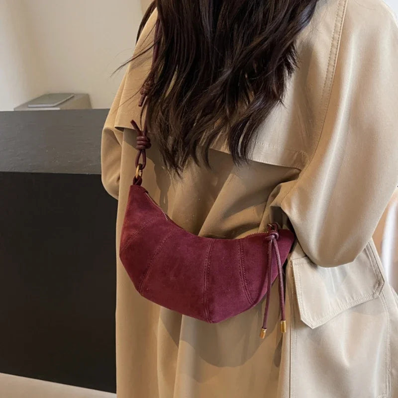 Velvet Material Zipper 2025 High Quality Shoulder Bag Solid Color Simple Fashionable Crossbody Bag Soft Western Style Handbag