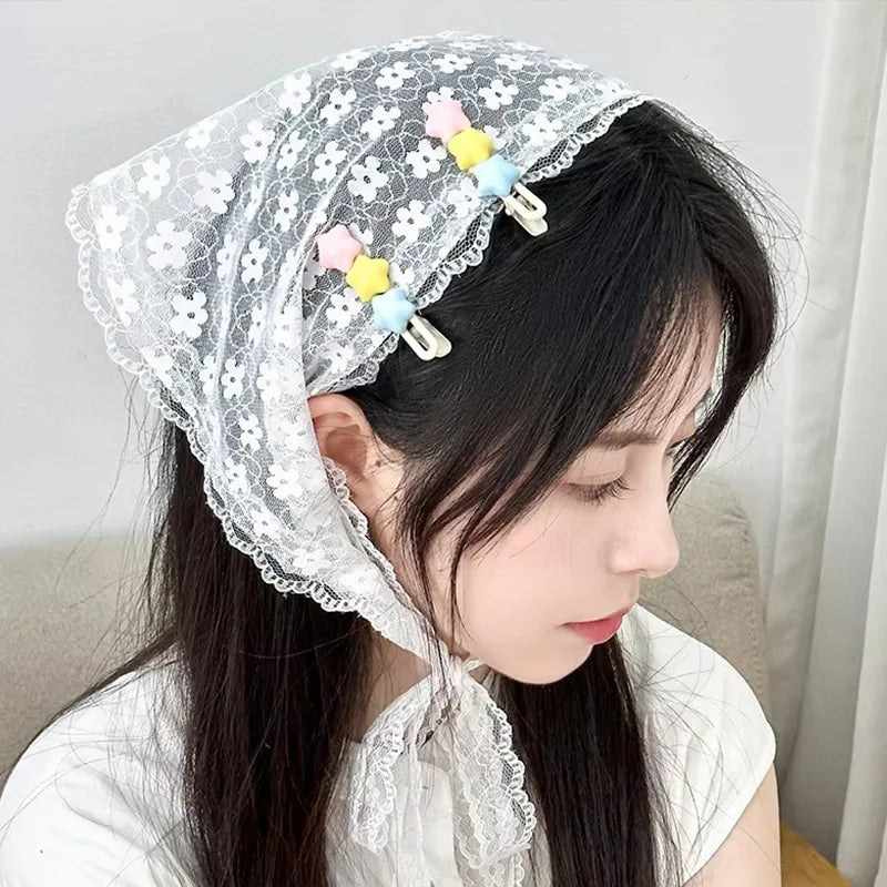 2 in 1 Triangle Short Skirt Half Skirt Butt Curtain Skirt Lace Trim Apron Soft Lace Stacked Ins Style Korean Spring Headscarf