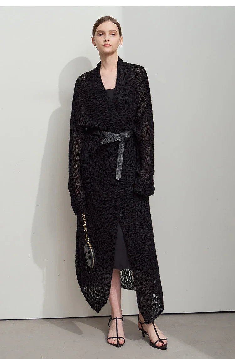 AMII Minimalist Long Sweater Cardigan For Women 2025 Spring New Casual Office Lady Knitted Coats Loose Female Cardigan 12551045