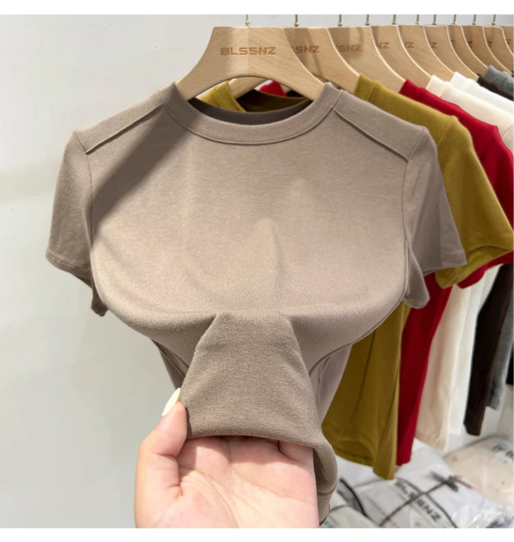 AOSSVIAO 2025 Summer white T-shirt Cotton female short-sleeved student versatile loose half-sleeve t-shirt Harajuku top trend