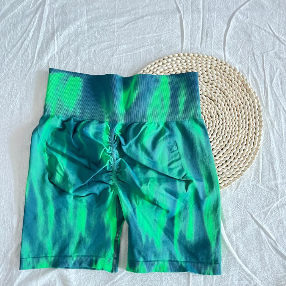 Tie Dye Aurora Shorts Female Seamless Slim Leggings Gym Running Cycling Stretchy Leggings High Waist Hip Liftting Yoga Shorts