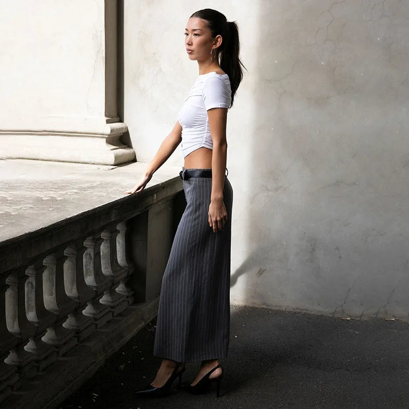 Summer New T-shirt Women Sexy Short Sleeve Fashion Tees Slash Neck Folds Crop Top Casual Streetwear Bodycon Solid Basic T-shirts