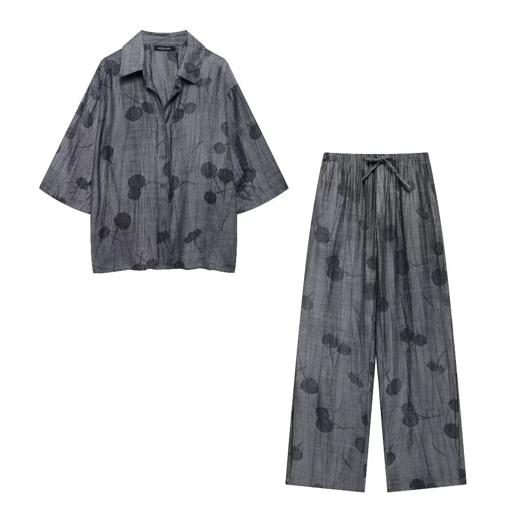 Women's Set 2024 New Fashion Spring Jacquard Loose Ladies Shirt Summer Women Pants Casual Chic Print Set for Women