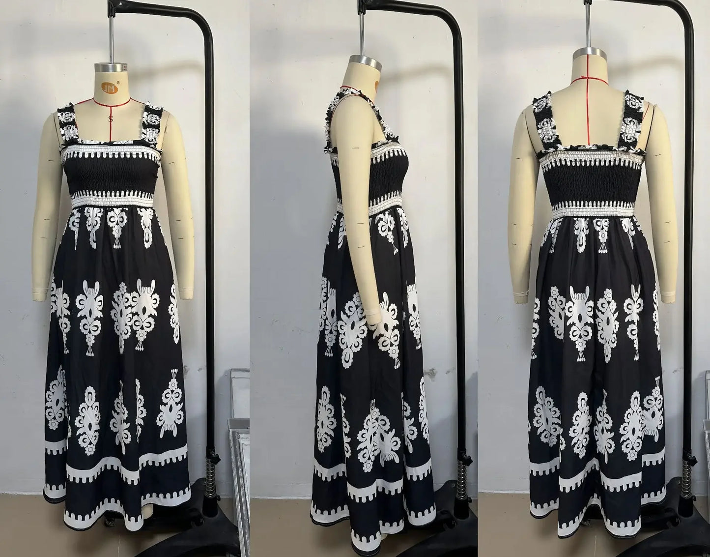 2025 Summer Fashion New Women's Bohemian Style Dress Beach Vacation Printed Strap Fold A-line Length Dress