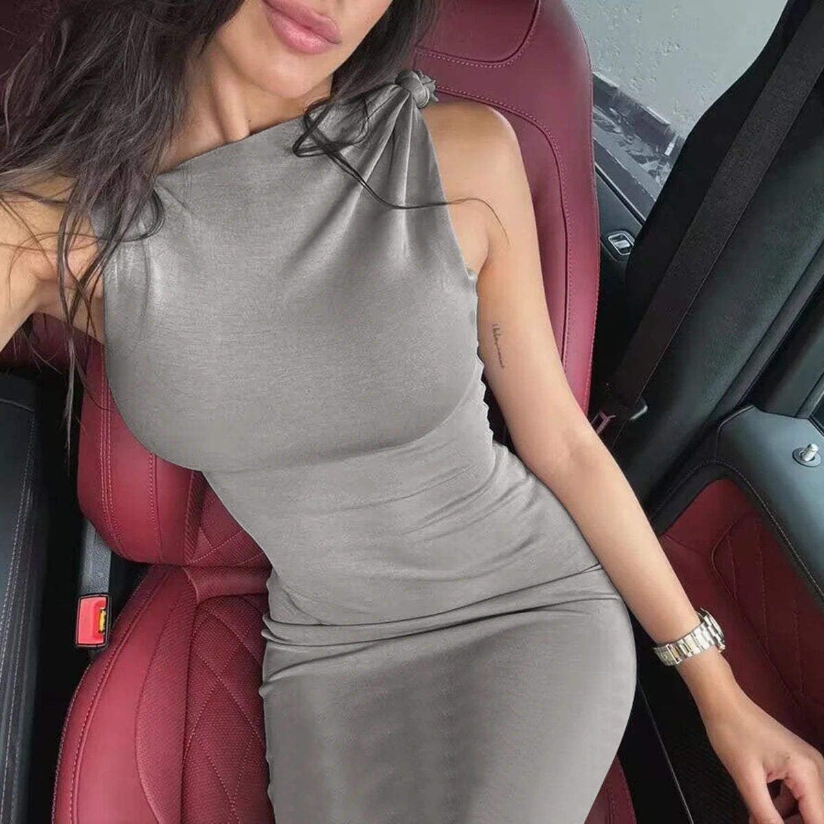 Hugcitar Fashion Solid O Neck Sleeveless Patchwork Sexy Bodycon Maxi Prom Dress Summer Women Clothes Party Festival Club Y2K