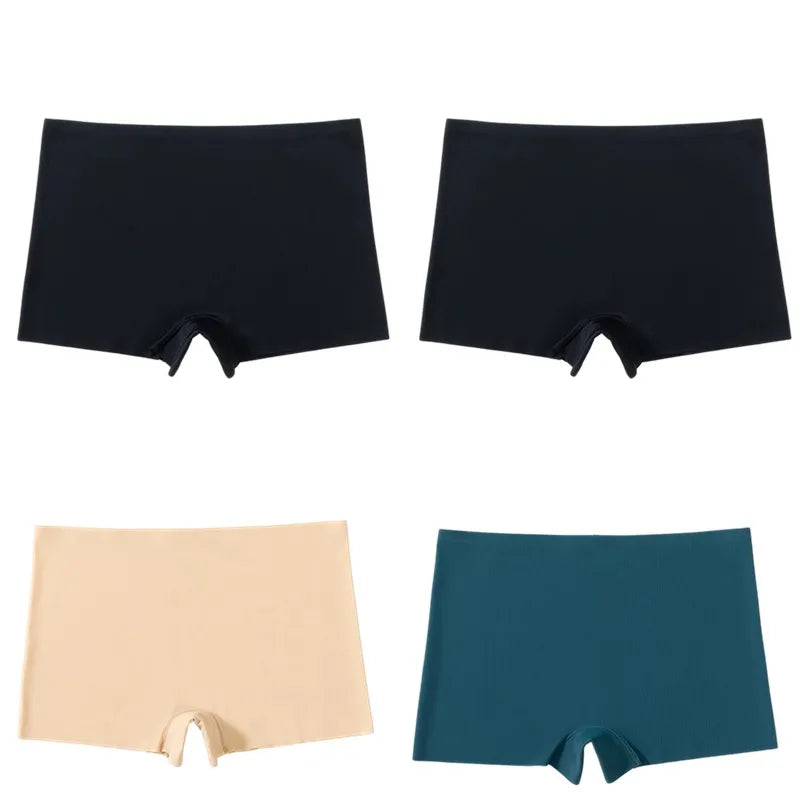 BZEL 4PCS Women's Panties Seamless Boxers Breathable Lingerie Comfortable Boyshorts Silk Satin Underwear Woman Sports Underpants