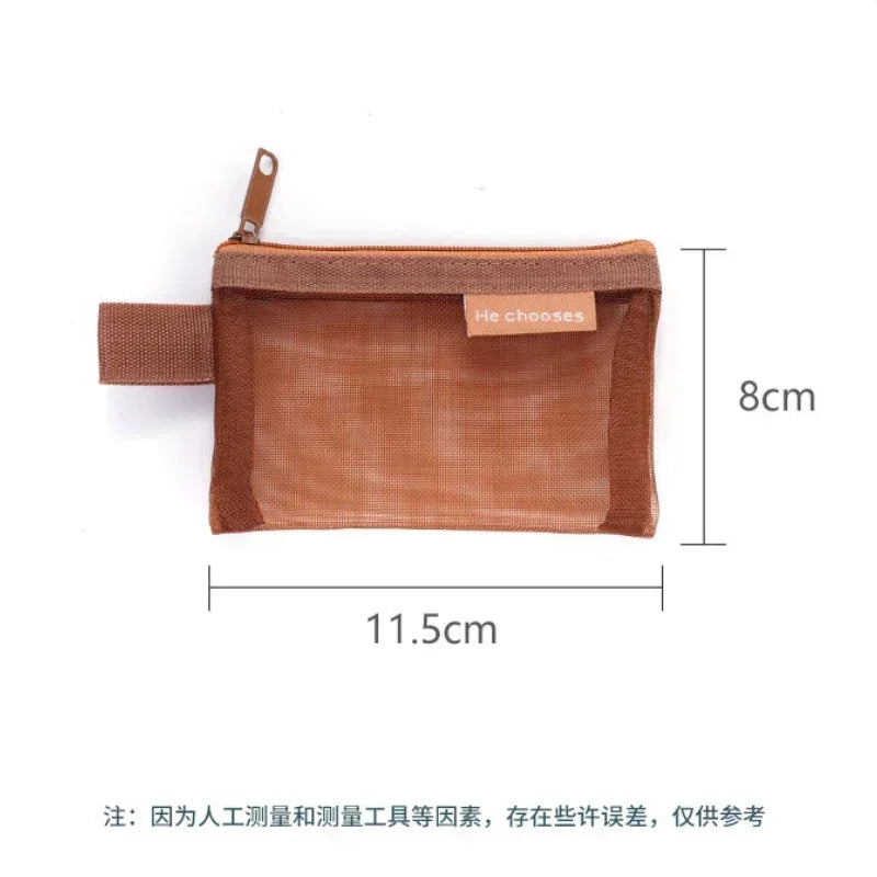 Small Square Solid Color Coin Bag Nylon Mesh Lipstick Key Earphone Organizer Holder Bus Bank ID Credit Cards Pouch Case Storage