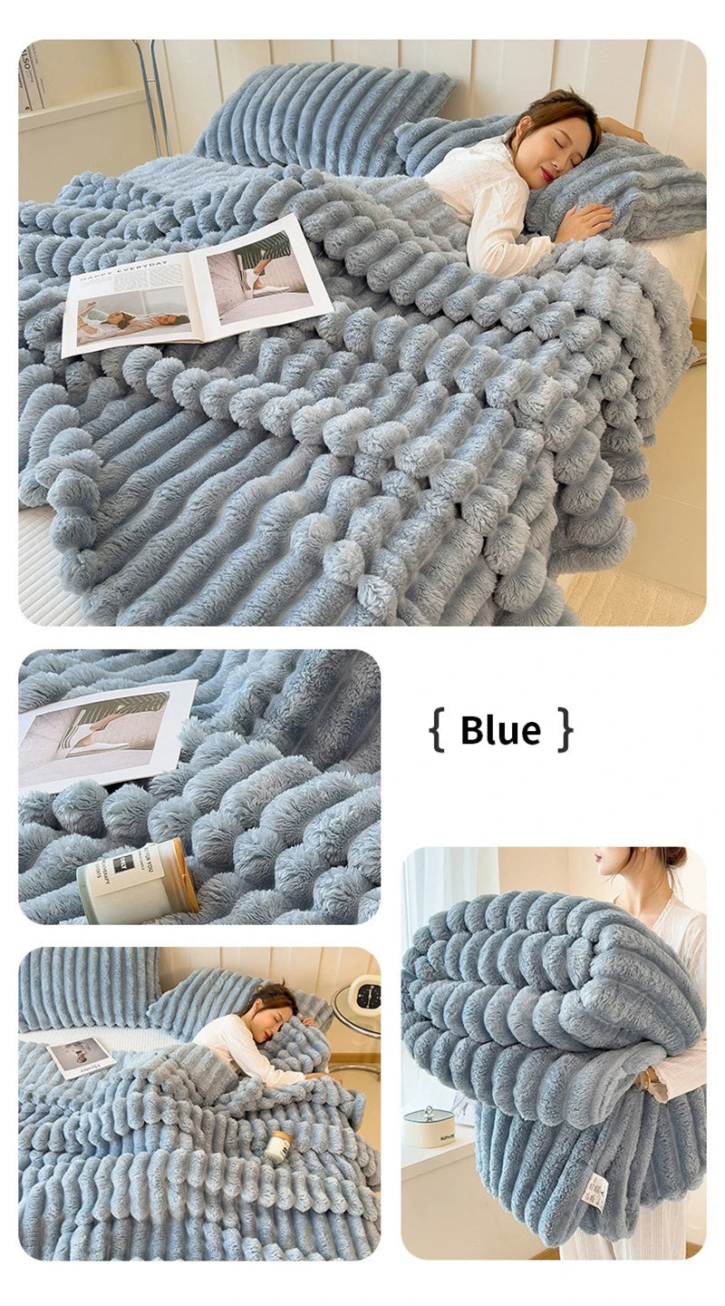 Light luxury Multifunctional Solid Color Rabbit Velvet Blanket Winter Thick Warm Flannel Used For Bedroom Living Room Blanket