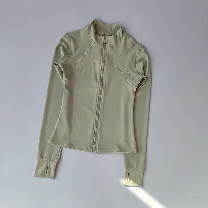 Zippered Sports Jacket for Women Yoga Suits Slim Fit Training for Jogging Long-sleeved Quick-drying Cardigan Jacket Top