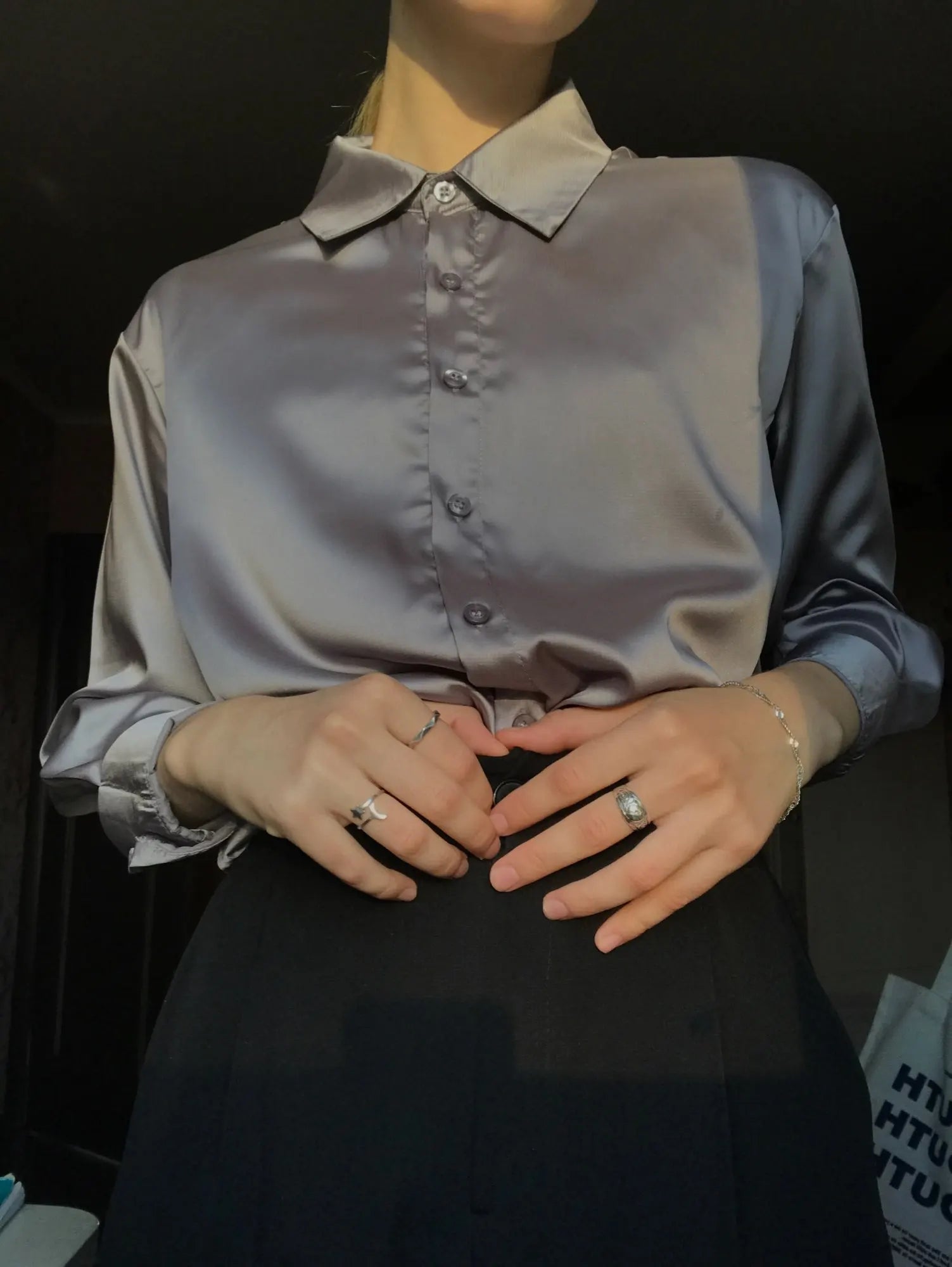 Elegant Satin Loose Women Shirt Spring Turn-down Collar Ladies Blouse Autumn Vintage Casual Button Silk Tops