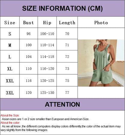 Fashion Women's Jumpsuit Summer 2024 Strappy Sleeveless Casual Loose Solid With Pockets Short Overalls Office Ladies Streetwear
