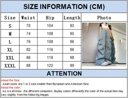 Women Y2K Cargo Pants High Waist Streetwear Hip Hop Trousers Female Big Pockets Casual Low Waist Drawstring Baggy Sweatpants
