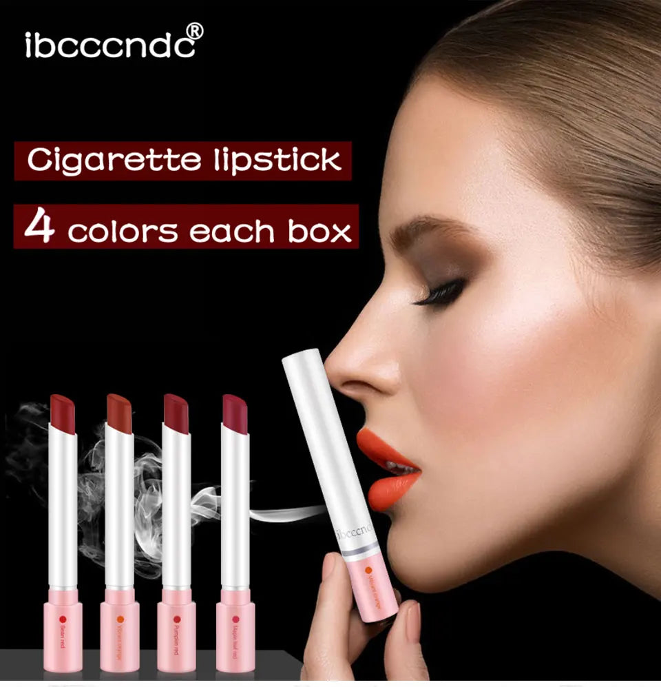 4 pcs/set Cigarette Lipstick Set Long Lasting Lip Glaze Matte Lip Gloss Waterproof Lip Stick Tube Nude Lip Tint Makeup Cosmetics