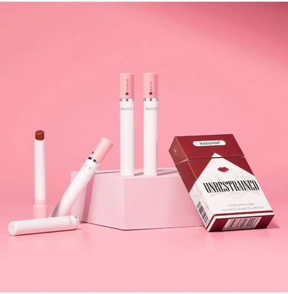 4 pcs/set Cigarette Lipstick Set Long Lasting Lip Glaze Matte Lip Gloss Waterproof Lip Stick Tube Nude Lip Tint Makeup Cosmetics