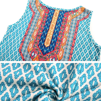 Bohemian Print New Casual Sleeveless Long Women's Round Neck Dress Retro Dress Sweetheart Rustic Country Sleeveless Dress