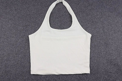 White Halter Sexy Backless Tank Tops for Women Streetwear 2024 Sleeveless Ribbed Knit Vest Top Cropped Feminino