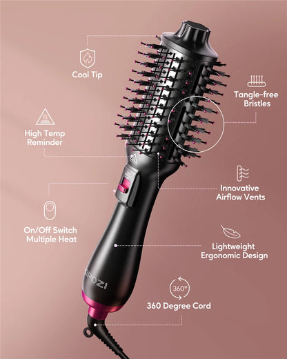 KIPOZI Hot Air Brush 4 in 1 Hot Air Comb Reduces Frizz Static Electricity Hair Dryer Blow Dryer Brush Create Voluminous Curls