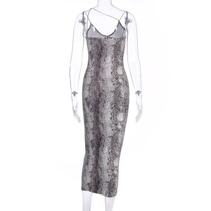 leopard print sleeveless V-neck sexy midi dress spring women fashion streetwear Christmas party outfits