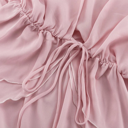 Lace-Up Ruffle Trendy 2025 Elegant Ladies Casual Fashionable Clothing Pink Summer Blouse Femme Women Tops And Blouses
