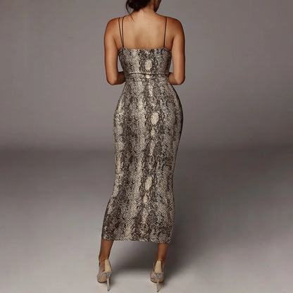 leopard print sleeveless V-neck sexy midi dress spring women fashion streetwear Christmas party outfits