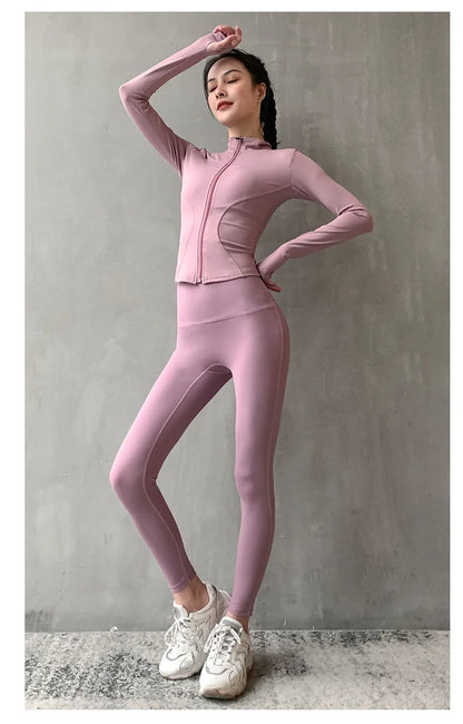 2024 Women Sport Jacket Zipper Yoga Coat Clothes Quick Dry Fitness Jacket Running Hoodies Thumb Hole Sportwear Gym Workout Top